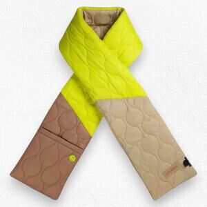 Steve Madden Yellow Peach Colorblock Quilted Scarf with Pocket Smiley Patch NWT